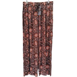 Urban Mangoz Embroidered Print Pants Wide Leg Size XL Brown Orange Floral NWT